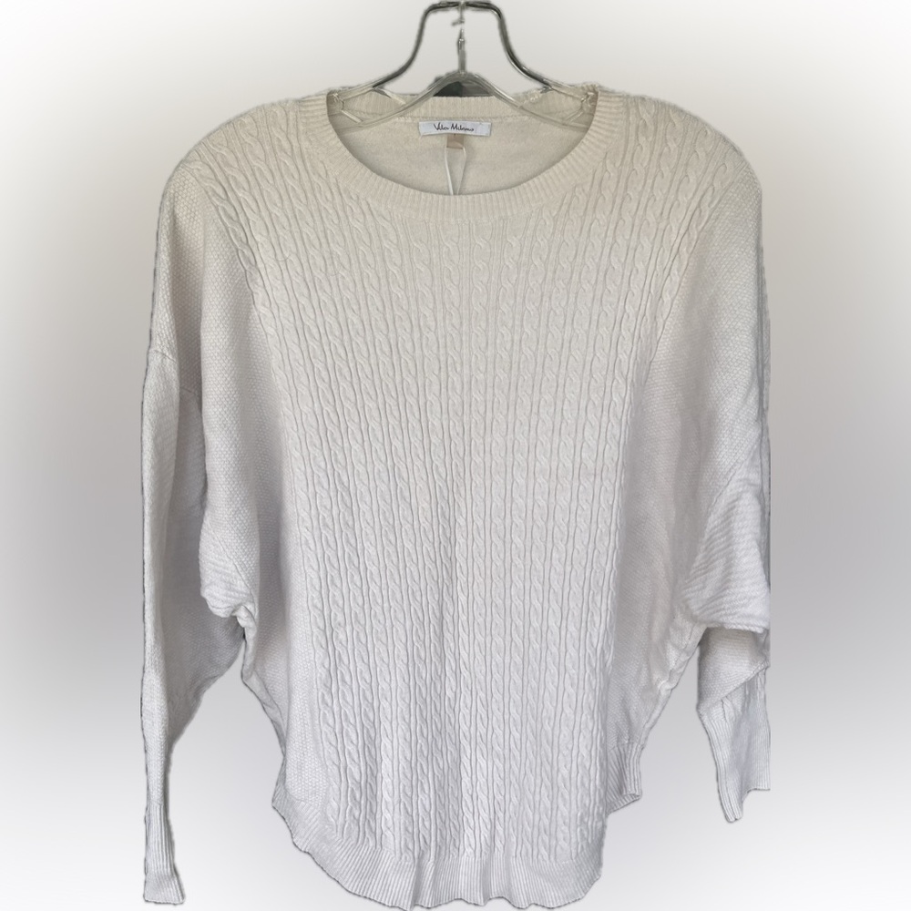 Off White Crew Neck Sweater with Ribbed Knit Texture